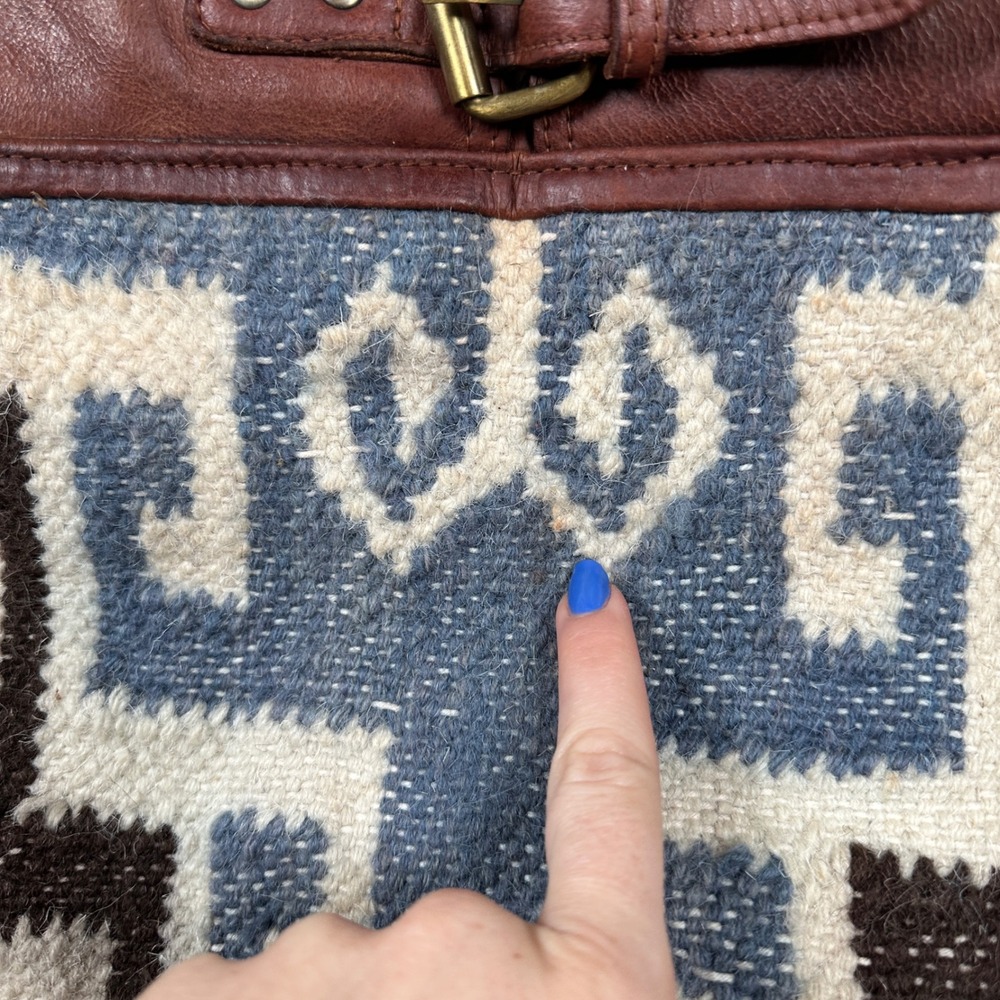 Anabaglish Brown Leather Blue White Woven Cotton Crossbody Bag Southwestern Boho - Picture 6 of 9